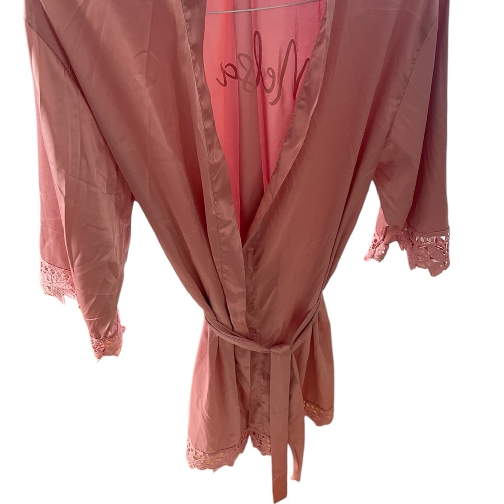 Dusty Pink Lace Trim Satin Robe - Picture 4 of 5